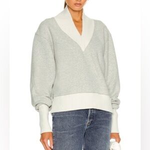 AGOLDE Klara Extended V-neck ribbed pullover grey sweatshirt